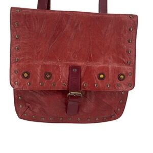 Carmen Steffens Red Studded Leather Crossbody Bag Adjustable Strap